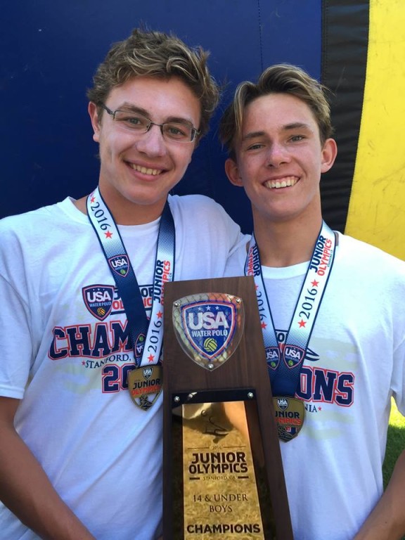 William Coleman (left) and Adam Dow Win the Gold Medal in the National Junior Olympics in Water Polo