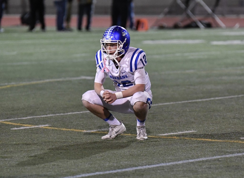 Burbank quarterback Guy Gibbs reflects on a season and a game after the Bulldogs fell, 31-21 Friday night to Yorba Linda. (Photo by Downtown Doug Brown)