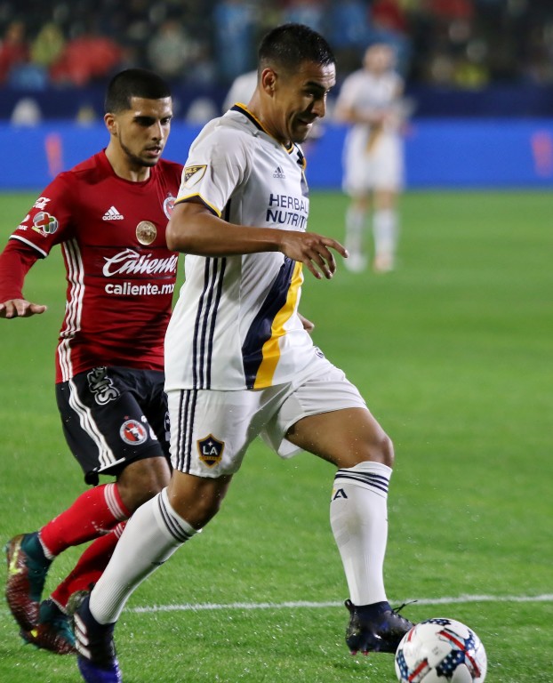 Jose Villareal gets the Galaxy on the board against Club Tijuana (Photo by Duane Barker)